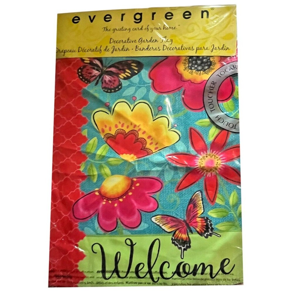 Evergreen Bright Butterflies Flowers Welcome Yard Flag Double Sided Summer 12x18